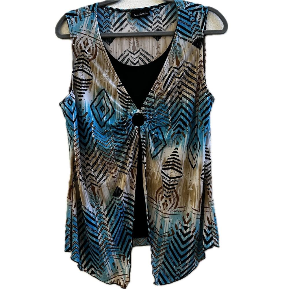Brittany Black Boho Aztec Layered Tunic Top Medium